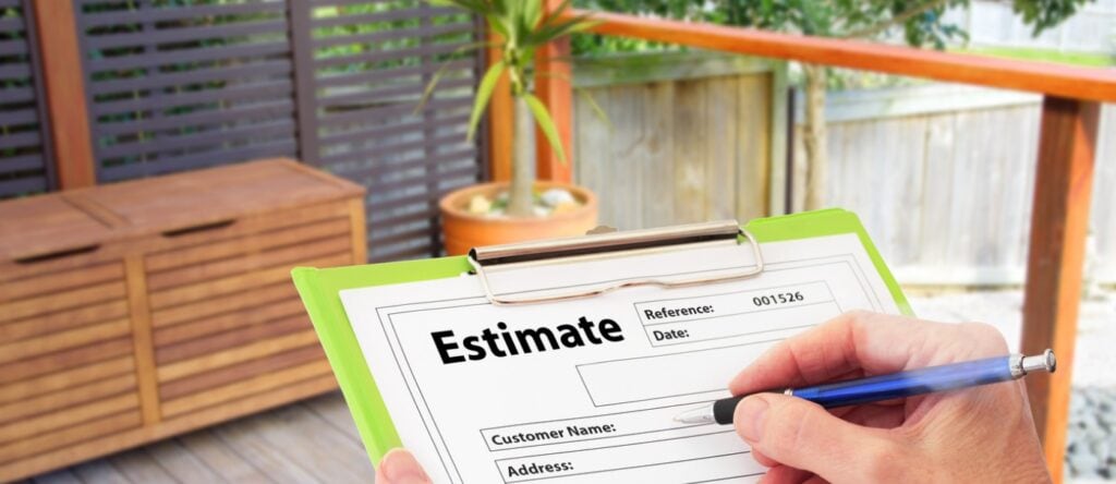 Accurate home renovation estimate form with a person's hand filling out details.
