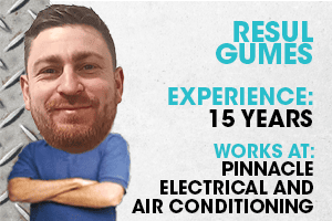 Professional electrician with 15 years experience at Pinnacle Electrical and Air Conditioning.