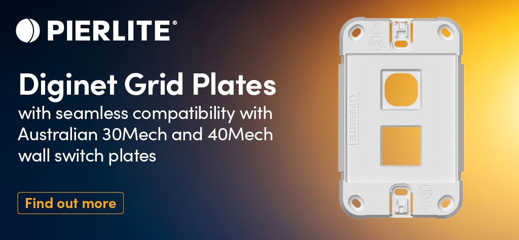 Diginet Grid Plates by PIERLITE for Australian wall switch compatibility, seamless design.