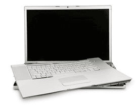 Laptop computer with keyboard and screen, modern technology device.