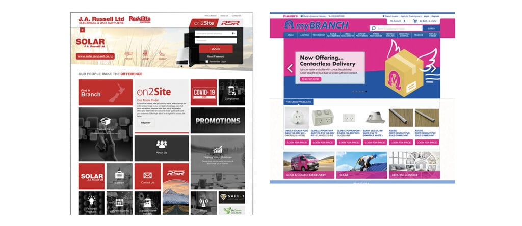 Solar energy and electrical services website homepage with promotional banners and product displays.