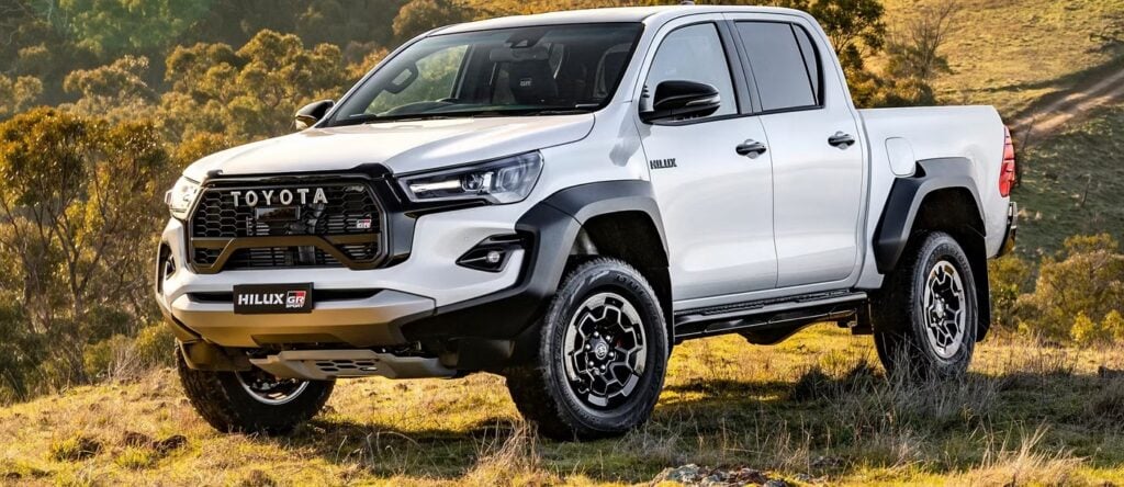 All-Terrain Toyota Hilux pickup truck in outdoor landscape, rugged and versatile vehicle.