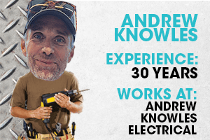 High-quality image of Andrew Knowles, an experienced electrician with 30 years in the industry, show.