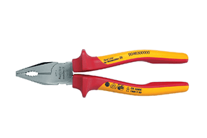Cutting pliers with red and yellow handles, ideal for electrical and precision work.