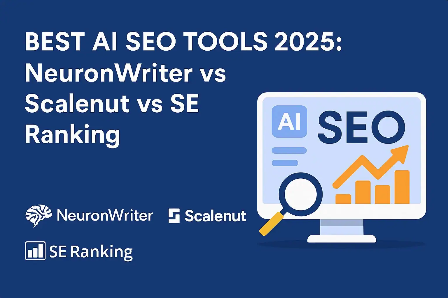 Best AI SEO Tools 2025 banner with NeuronWriter, Scalenut, SE Ranking logos