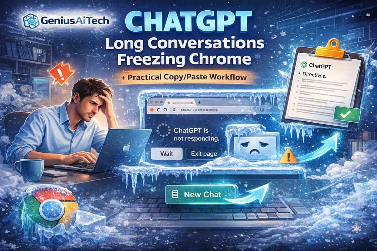 ChatGPT long conversation freezing Google Chrome and causing browser lag, with a practical copy and paste workaround