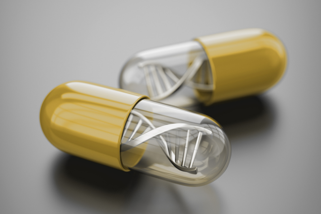 DNA helix inside pill capsule