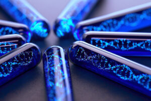 dna helix in blue pill capsules