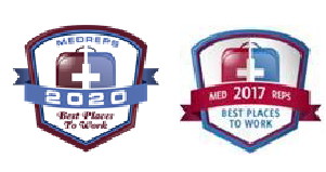 MedReps best place to work 2020 and 2017 badges