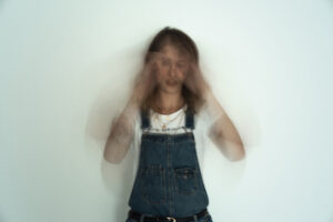woman moving hands frantically