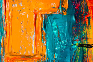 orange and blue abstract painting