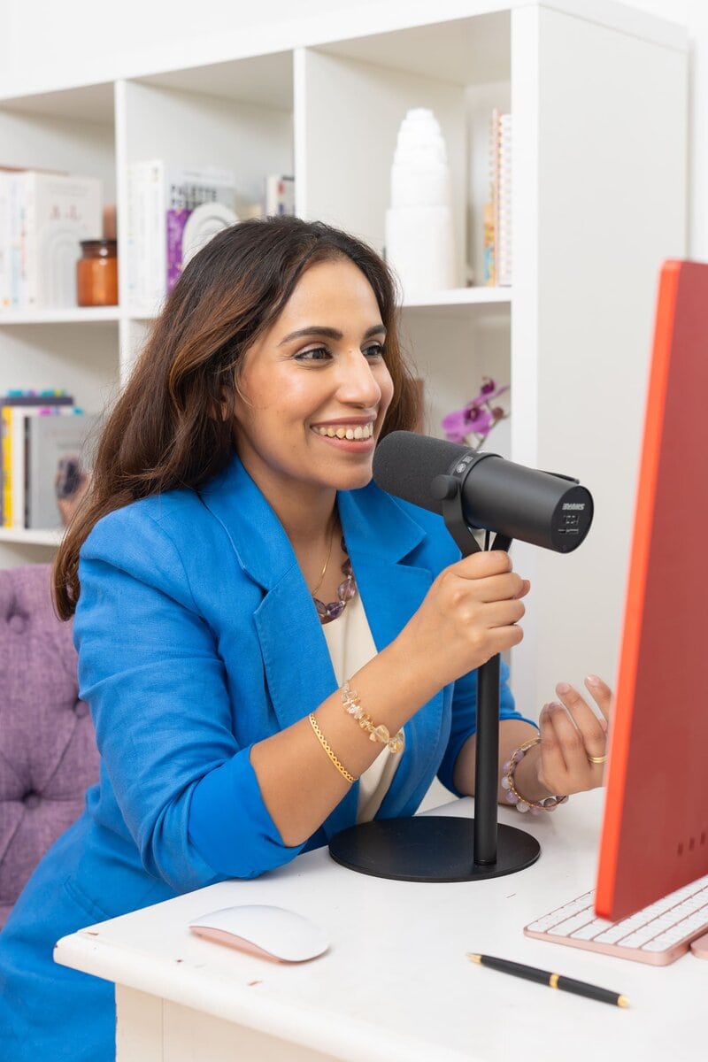 Int: Holistic Brand Strategist wearing a blue suite having her personal branding photography taken by Georgie Greene in Sydney NSW