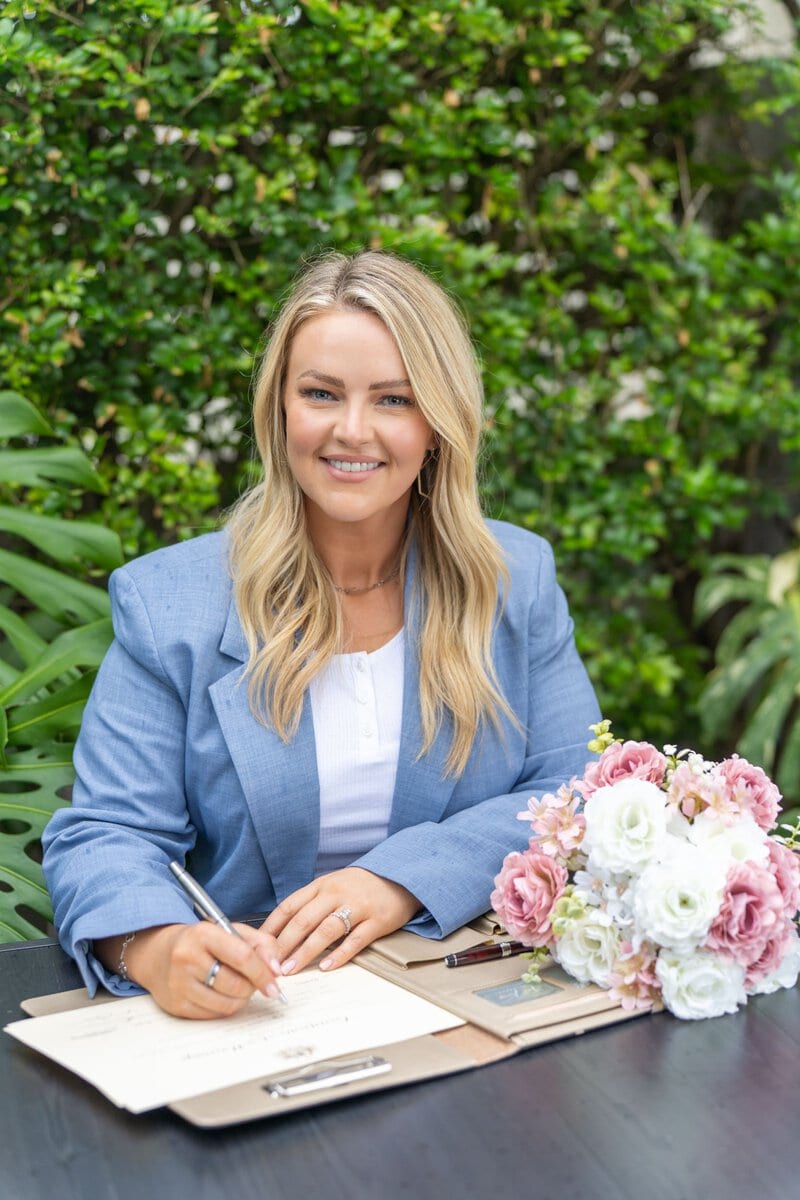 EX: Marriage Celebrant in a Sydney Garden having her Personal Branding Portrait Shots taken by Photographer Georgie Greene