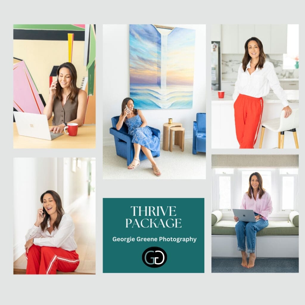 Grid of portraits and lifestyle portraits for a Sydney marketing specialist by Sydney personal branding photographer Georgie Greene to show her Thrive Personal Branding Package