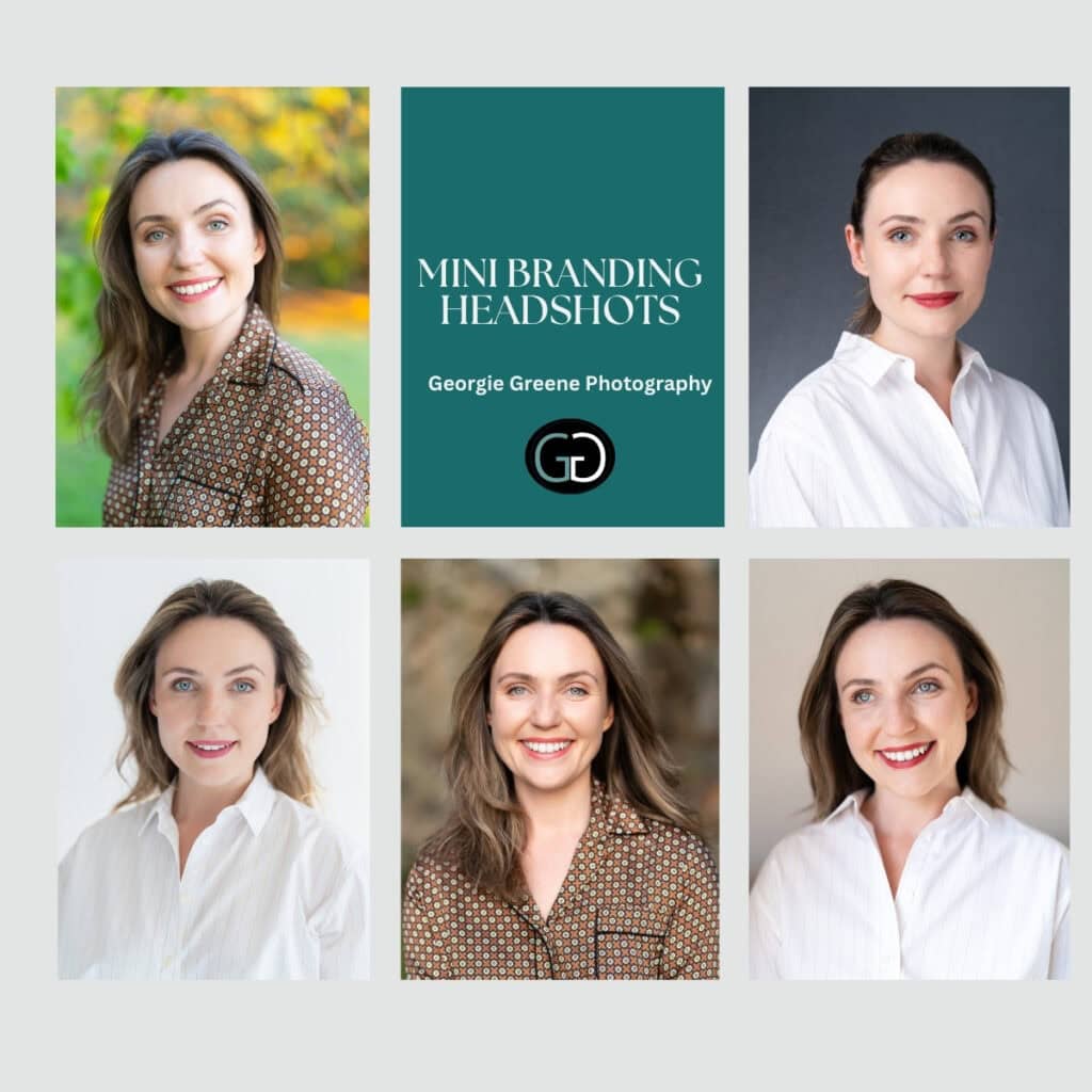 grid of headshots of young Woman in various outfits taken in different settings and light by Sydney headshot photographer Georgie Greene to illustrate her Mini Branding Headshot Package