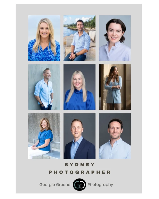 I themed this grid of headshots, dating photos and personal branding portraits where people are wearing blue.