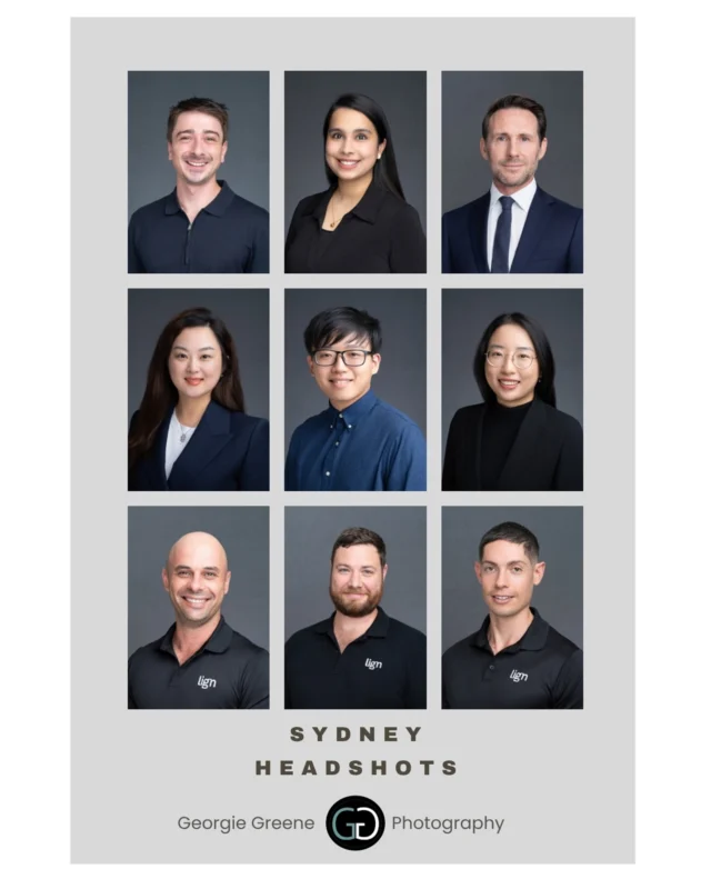 A medley of headshots. You can’t go wrong wearing black against a dark grey background.