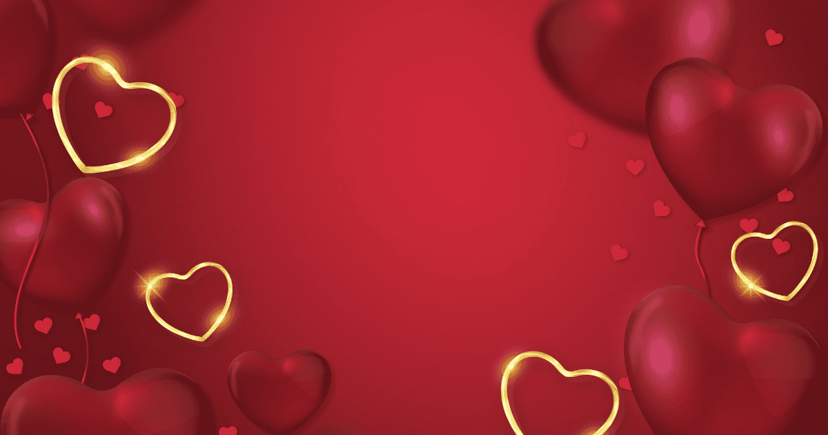 Shaped balloons floating on a vibrant red background.