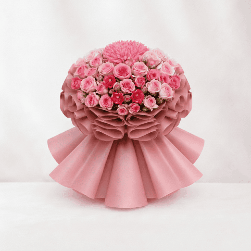 Elegant pink rose and chrysanthemum bouquet for special occasions.