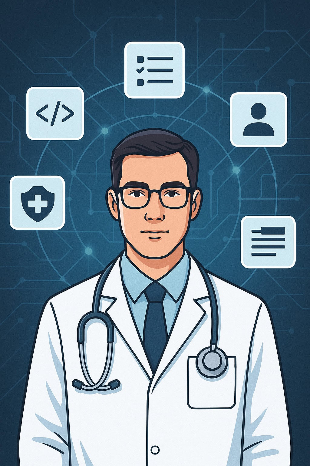 Illustration of a professional contemplating financial pitfalls, surrounded by warning symbols and a cracked piggy bank, representing common money mistakes physicians make.