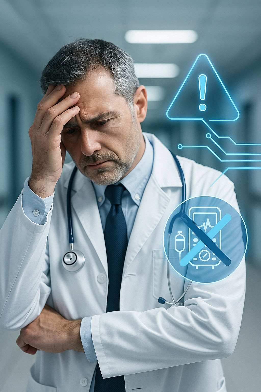 AI 기반 재구성 및 광자 계수 기술을 나타내는 데이터 오버레이가 있는 미래형 CT 스캐너입니다.