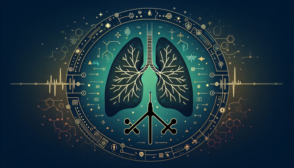 Lung anatomy with digital medical interface and futuristic design elements.