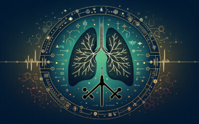 Lung anatomy with digital medical interface and futuristic design elements.