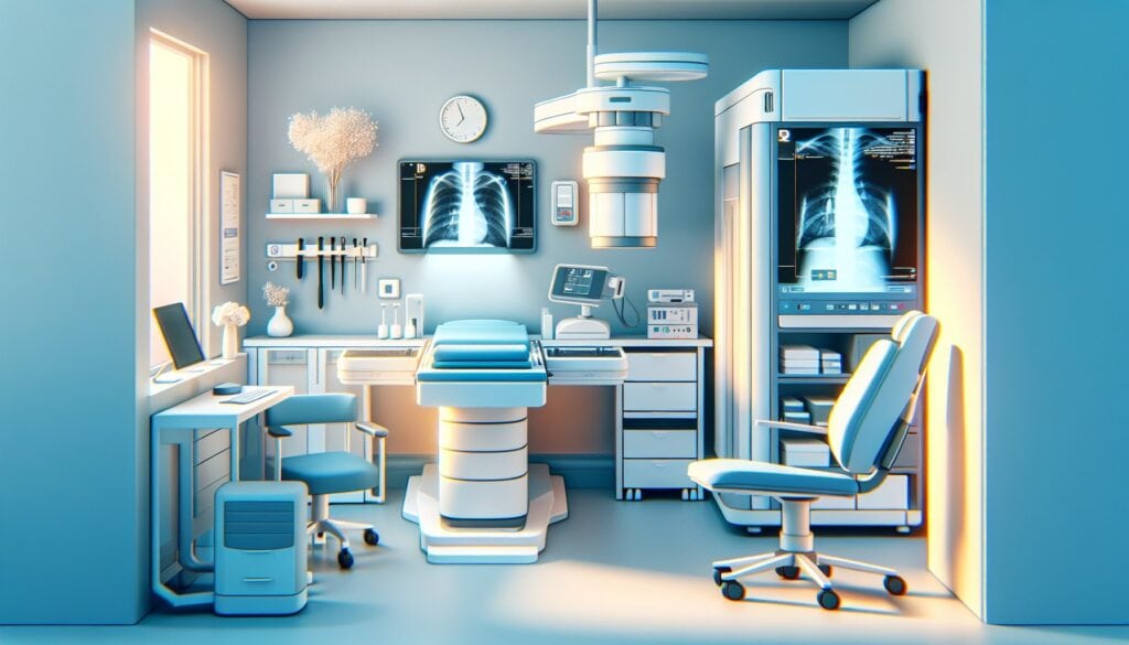 CT scan in a modern medical imaging room with advanced diagnostic equipment.