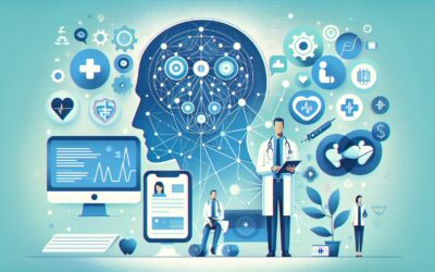 Advanced AI-driven healthcare technology with doctors and digital health icons.