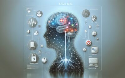 AI brain with digital connections and health icons representing technology and mental health integra.