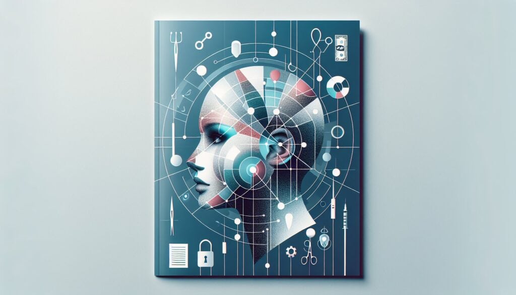 AI-powered human head with digital interface and technology icons for healthcare innovation.