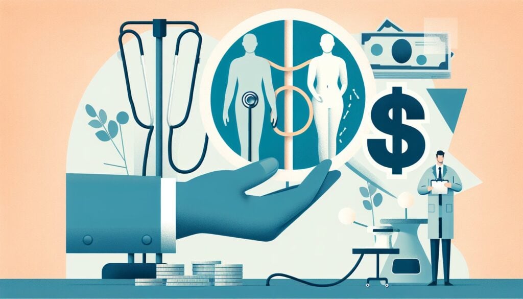 Stethoscope and medical icons representing healthcare and health insurance concepts.