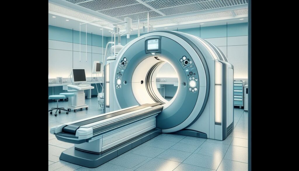 CT scan machine in a modern medical imaging room for diagnostic radiology.