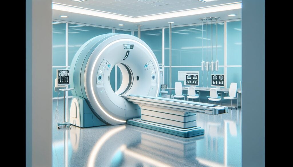 High-tech MRI scanner in a modern medical imaging room for diagnostic health assessments.