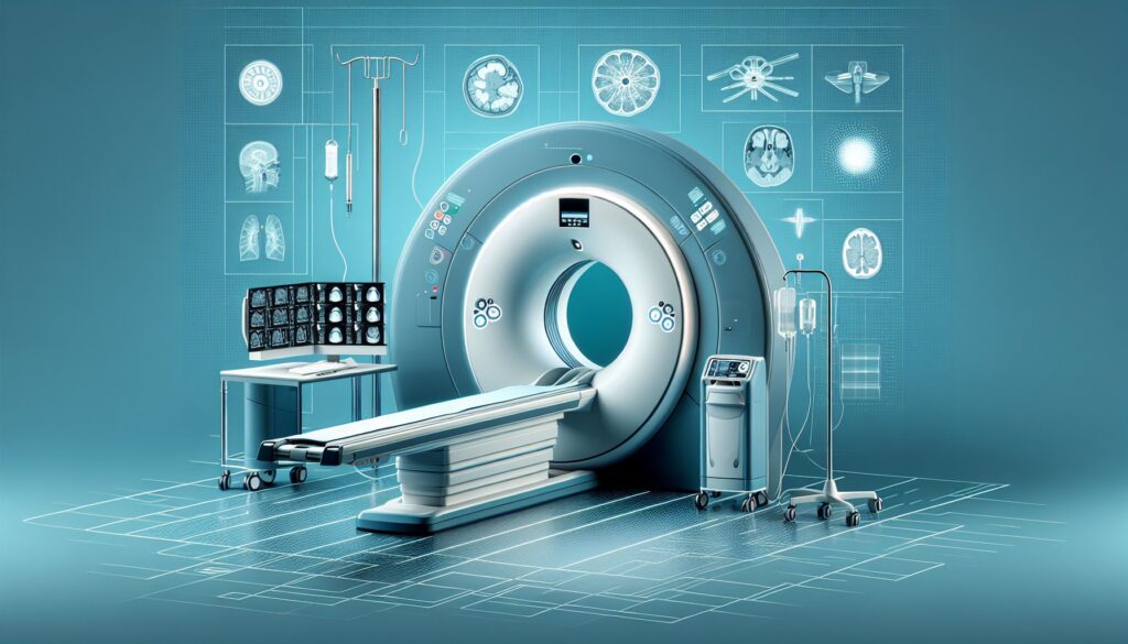 CT scan machine in a modern medical imaging facility.