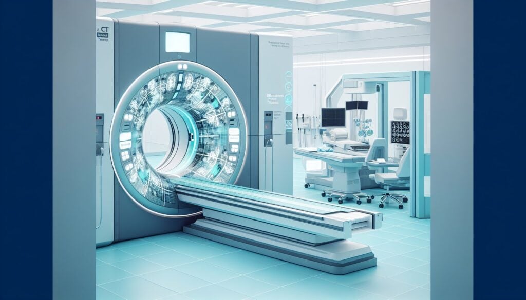 MRI machine in a modern medical imaging room, showcasing advanced healthcare technology.