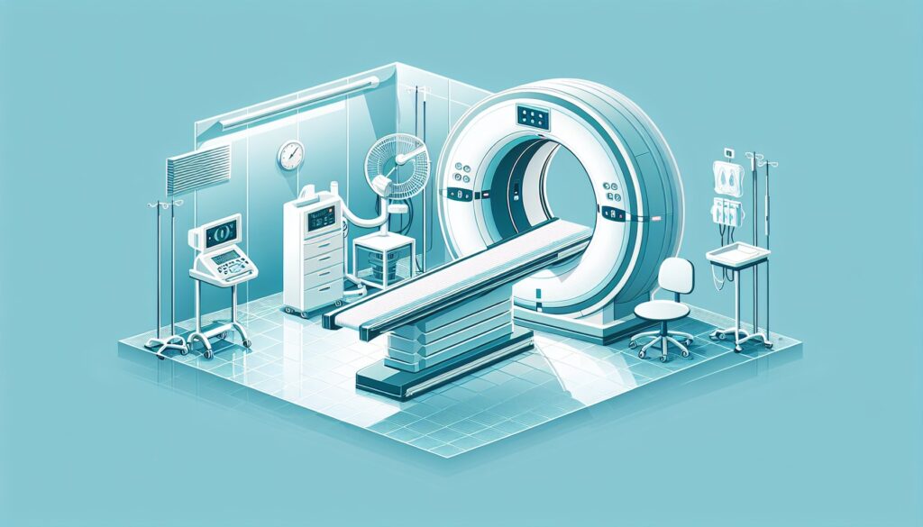 High-tech MRI scanner in a modern medical imaging room for diagnostic imaging and healthcare service.