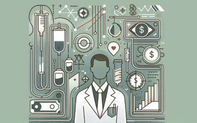 Medical technology and healthcare innovation illustration with a doctor and medical equipment.