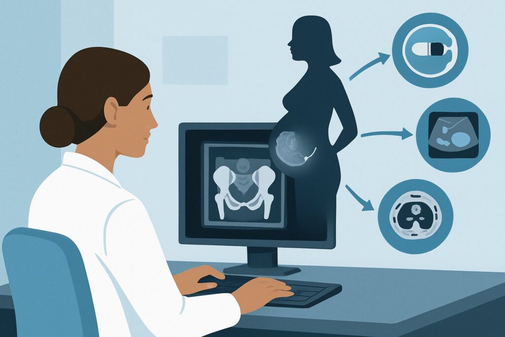 How Should You Image a Suspected Pelvic Stress Fracture During Pregnancy After Negative X-rays?