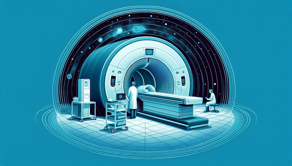 MRI scanner in a modern medical imaging facility with healthcare professionals operating the equipme.