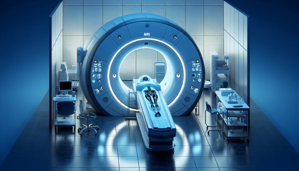 MRI machine in a modern medical imaging room for diagnostic scans.