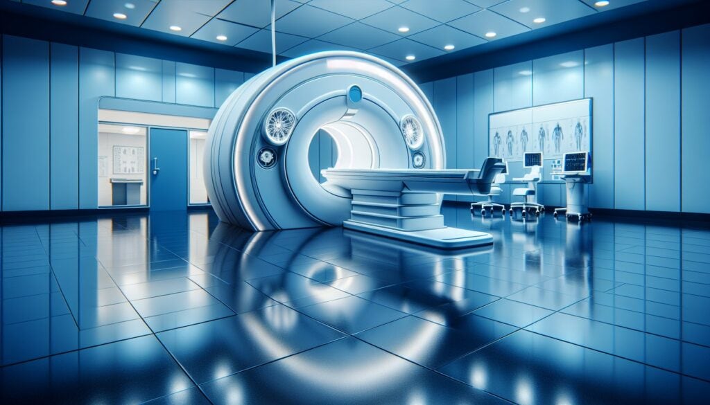 MRI machine in a modern hospital imaging room, ready for diagnostic scans.