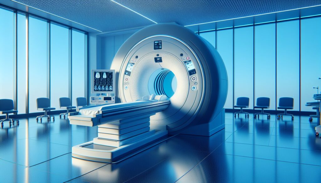 MRI scanner in a modern medical imaging room, ready for diagnostic procedures.