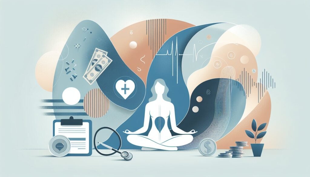 Affordable healthcare and wellness concepts with medical icons and a meditating woman for health-foc.