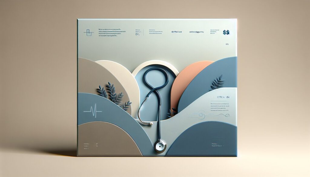 Stethoscope on medical infographic with health and finance icons, representing healthcare and financ.