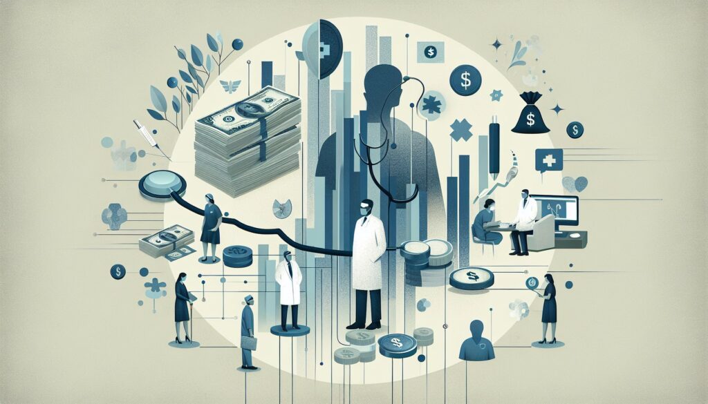AI-generated image illustrating digital healthcare and financial technology concepts.