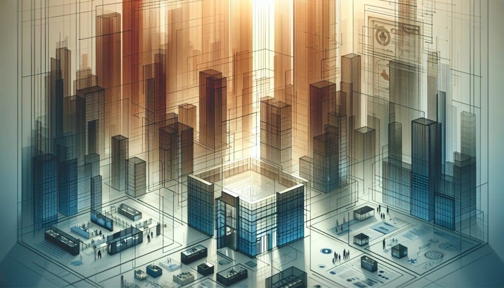 Innovative digital cityscape with futuristic skyscrapers and technology hubs for modern urban develo.