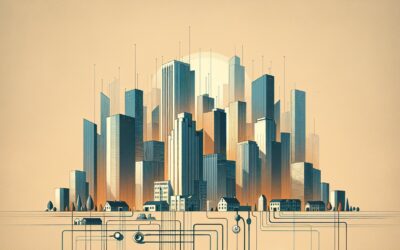 High-tech cityscape with futuristic skyscrapers and digital infrastructure for smart urban developme.