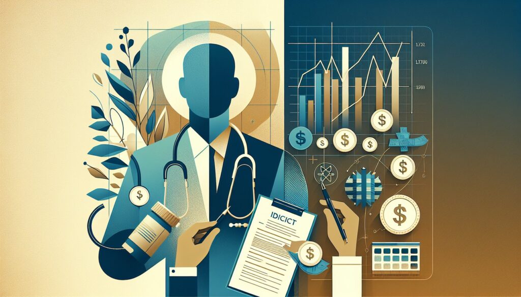 Medical professional with financial data analysis and digital health tools.