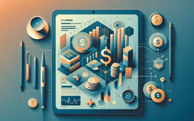 Investing and financial growth analysis on a digital tablet with charts and dollar icons.